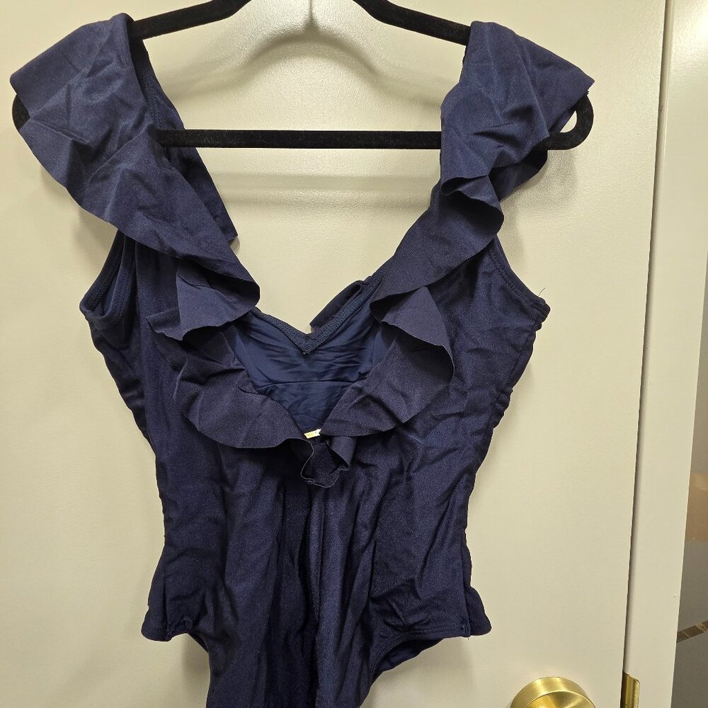 Tahari Navy Ruffle One‑Piece Swimsuit - Picture 2 of 3